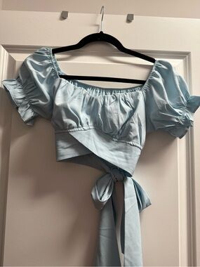 Baby blue peasant crop top